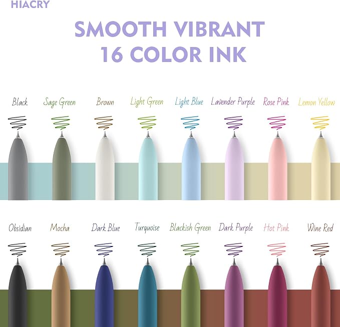 Hiacry 16Pcs Colorful Gel Pens - 0.7MM Fine Point Colored Ink Fidget Pens | Smooth Writing Quick-Dry Pens, No Smear, Journaling, Note Taking, Drawing, School, Office, Men & Women (Vintage+Morandi)