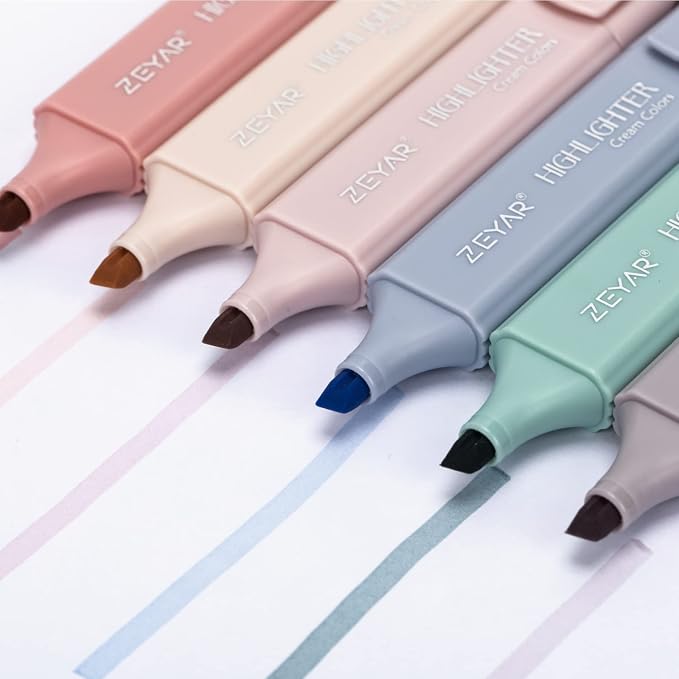 ZEYAR Highlighter Pen, Cream Colors Chisel Tip, Aesthetic Highlighter Marker, Water Based, Quick Dry, No Bleed, for Bible Study Notes Office (6 Youth Colors)