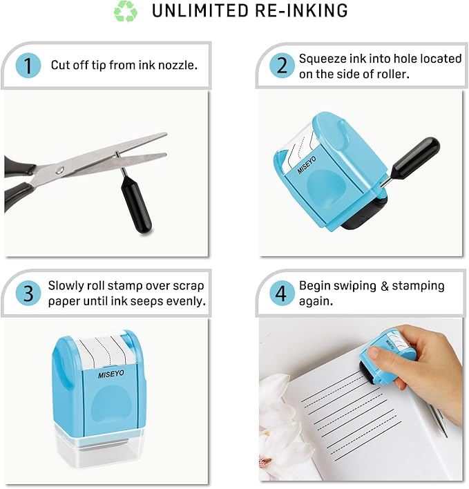 Miseyo Dashed Handwriting Lines Practice Roller Stamp,Self-Inking Line Rolling Stamps for Kids Writing - Blue