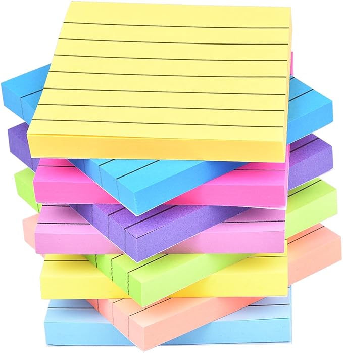 9 Pack Lined Sticky Notes 3x3 in Bright Colors Self-Stick Note Pads with Line, 9 Colors Bulk Sticky Memo Pad for School, Office, Meeting
