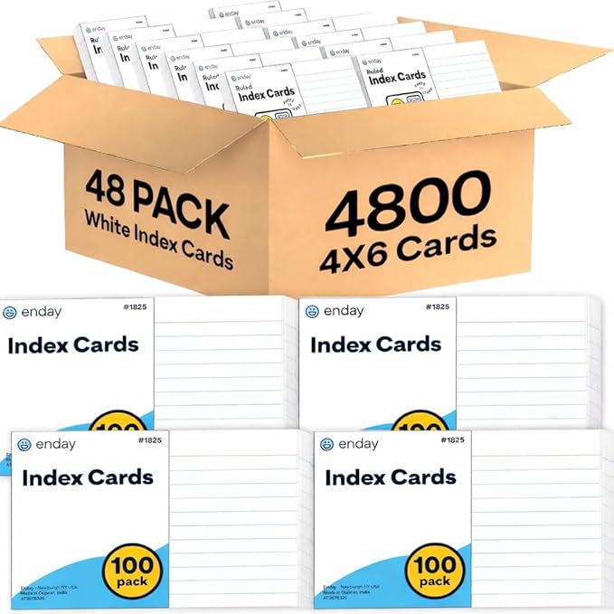 Index Cards 4x6 Bulk, (4800 Cards), Notecards 4x6 lined, Blank on Back, Flashcards for School Home and Office, Ruled Index Card, 100 Per Pack, (48 Pack)