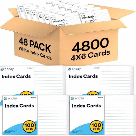 Index Cards 4x6 Bulk, (4800 Cards), Notecards 4x6 lined, Blank on Back, Flashcards for School Home and Office, Ruled Index Card, 100 Per Pack, (48 Pack)