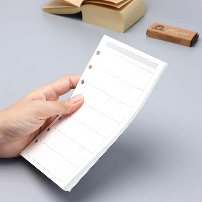 NatSumeBasics A6 Refills Paper 3.5" x 6.5" Undated Monthly Binder Planner Inserts 90 Sheets 6 Holes Pocket Notebook Papers for Personal Travel Journal Diary (2 A6 Monthly)