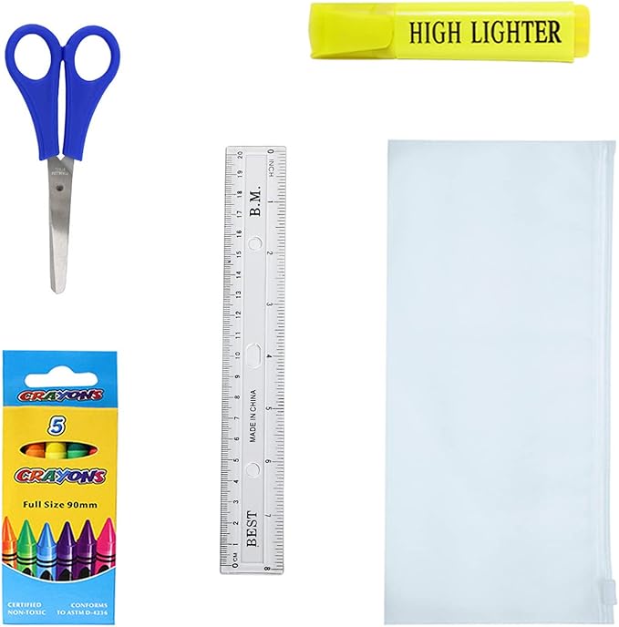 34 Piece Bulk School Supplies Kit for K-12 - Essential Box of School Supplies for Elementary, Middle, and High School Students - Pens, Pencils, Crayons