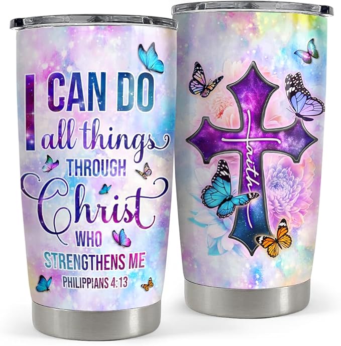 Christian Tumbler 20oz Stainless Steel Insulated Travel Mug Cup for Women Girls Inspiration Bible Verse Religious Gifts for Birthday Christmas