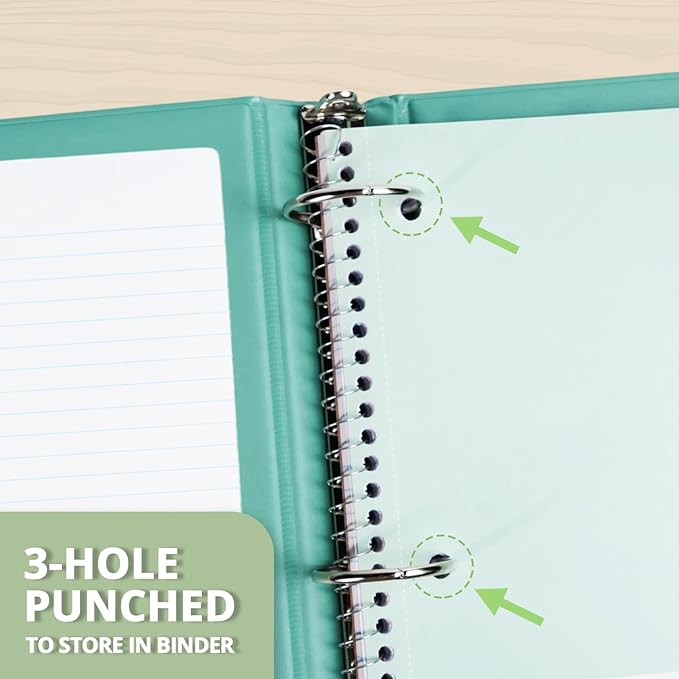 ONAVIA 3 Subject Spiral Notebook, 5 Pack, College Ruled, 8 x 10.5 in, 120 Sheets, 3-Hole Punched with Dividers and Double-Sided Pockets for School, Study, Homework, Pink