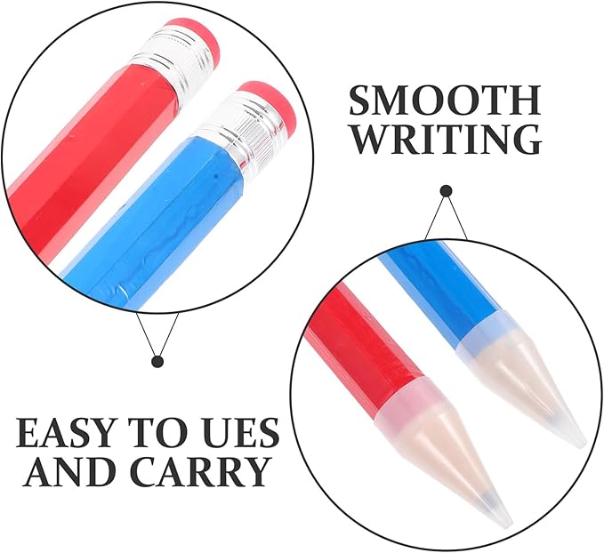 2pcs Large Wooden Lead Pencils, Octagonal Jumbo Colorful Woodworking Pencils in Blue and Red, Novelty Portable Writing Supplies for Preschoolers and Classroom Use