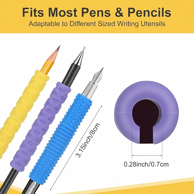 Textured Pencil Grips for Kids Handwriting, 8 Pack Pencil Fidgets & Pencil Grippers with Side Opening, ADHD & Autism Sensory Tools for Classroom, Quiet Fidget for School, Pen Grips for Adults