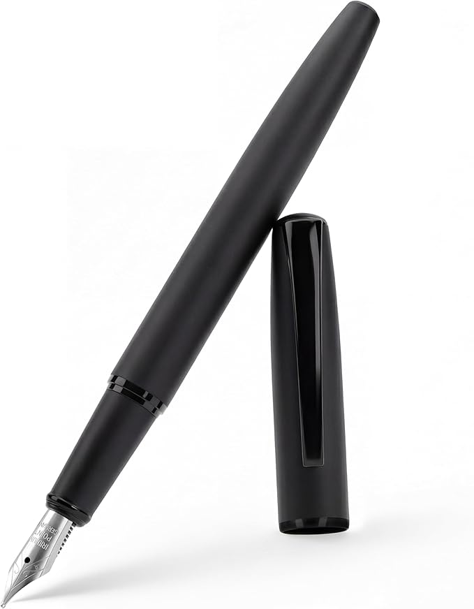 Super Smooth Writing Fountain Pen Set,Includes 2 Hand Polished Iridium Nibs(Fine & Extra Fine),8 Ink Cartridges,2 Ink Refill Converter and Gift Box,Best Pen Gift Set for School,Office(Black)