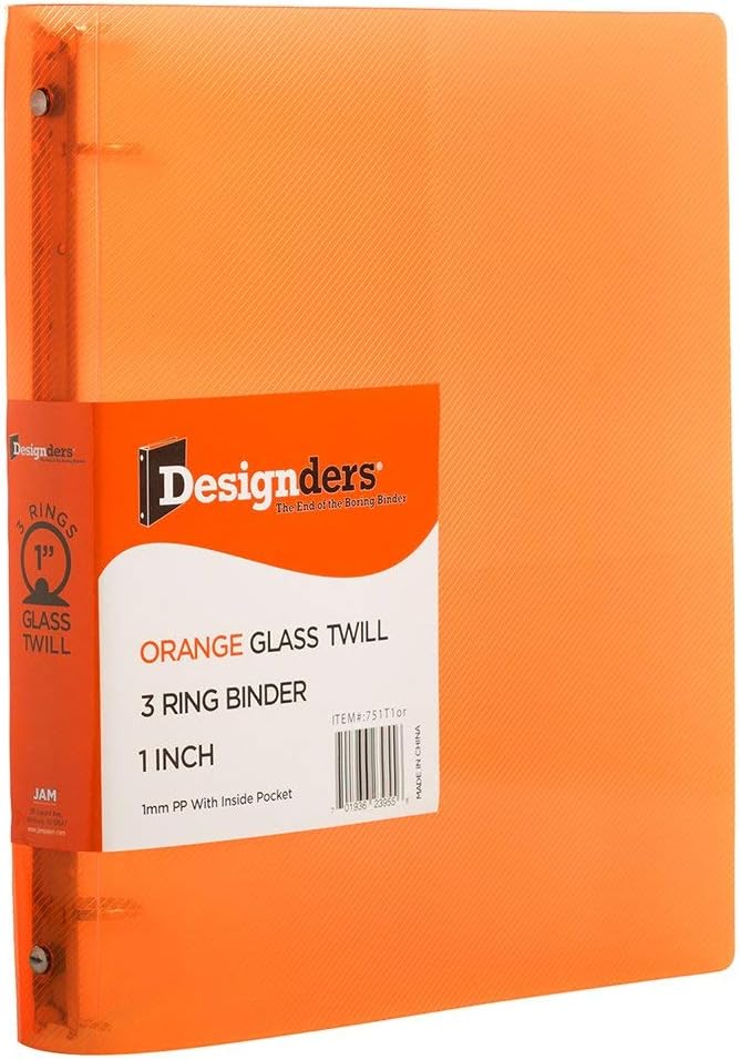 JAM Paper Plastic 1 inch Binder - Orange 3 Ring Binder - Sold Individually