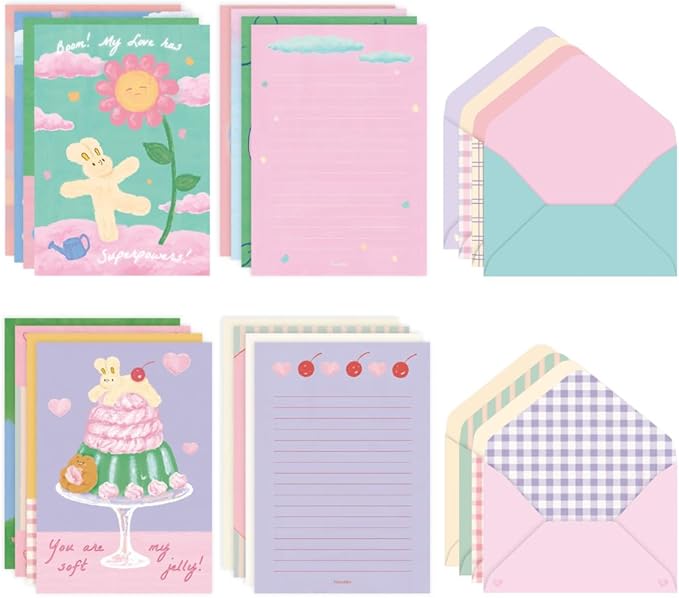 Monolike Unmatched Friends Lovely Day Letter Paper and Envelopes Set - 8Type, 32 Letter Paper + 16 Envelopes