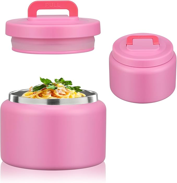 JXXM 8 Oz Thermo Food Jar for Hot & Cold Food for Kids, Insulated Lunch Containers Hot Food Jar,Leak-Proof Vacuum Stainless Steel Wide Mouth Lunch Soup Thermo for School (Rose Red)