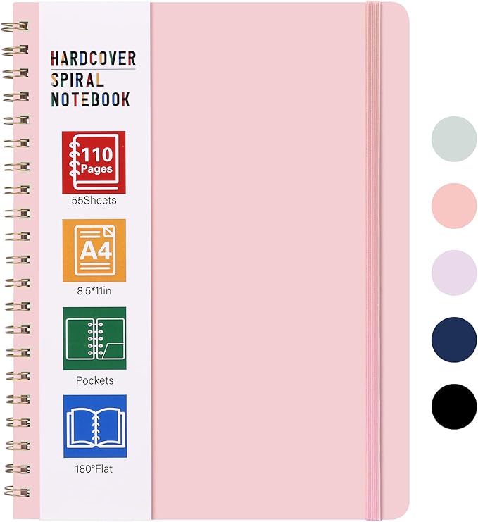 LABUK Spiral Notebook 8.5 x 11, A4 Hardcover Notebooks for Women, 55 Sheets 110 Pages Large Journal for Work, School, (Pink)