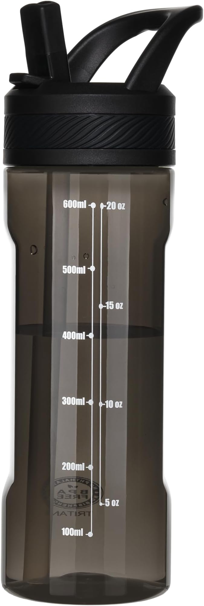 OLDLEY 20oz Kids Water Bottle with Straw, BPA-Free Tritan Water Bottle for School, Leakproof Clear Water Bottle with One Click Open, Measurement Scale, Cup Holder Friendly for Boys Girls,Black