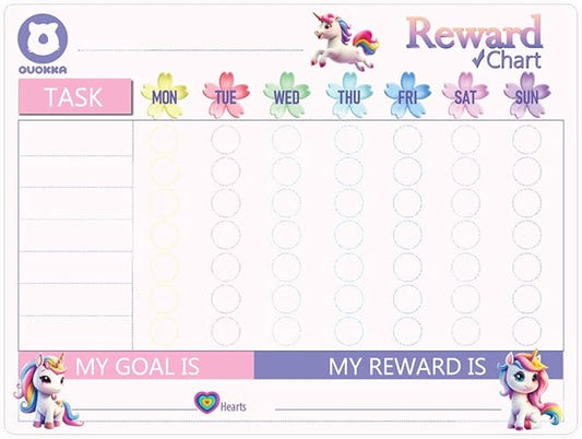 QUOKKA Magnetic Kids Chore Chart - Behavior Chore Chart for Kids at Home - Pink Reward Visual Schedule - Dry and Erase Routine Responsibility - Use 99 Magnets Markers Stickers - from Toddlers to Teens