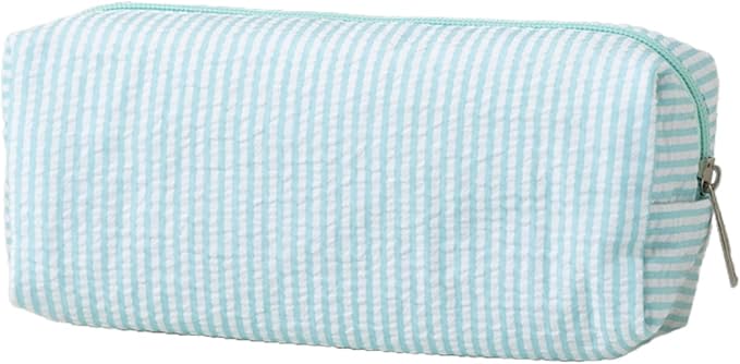 Seersucker Striped Pencil Bag, Large Capacity Stationery Pouch | Preppy Aesthetic Multifunctional Design That Doubles as a Cosmetic Makeup Pouch or Travel Storage Bag