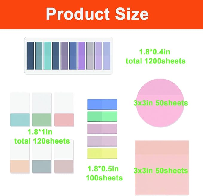 1520 Sheets Sticky Tabs Transparent Bible Sticky Notes,Book Tabs Colored Page Markers,Sticky Index Tabs for Reading Notes,Books,Bible,Office School Supplies,Book Annotation