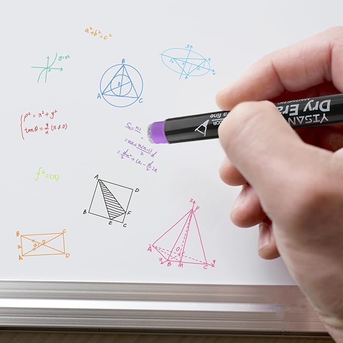 YISAN Dry Erase Markers Ultra Fine Tip,0.7mm Extra Fine Point, Magnetic Whiteboard Markers with Eraser,Assorted Colors,Low Odor,12 Count,70566
