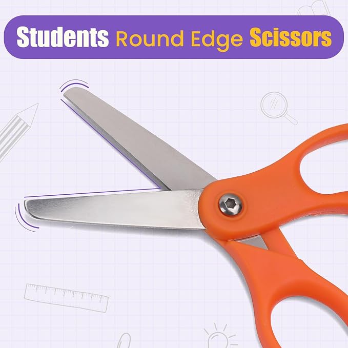 BURVAGY 10 Packs 5" Small School Student Blunt Tip Craft Kids Scissors, Stainless Steel Blades Comfort Grip 5 Inch Safety Scissors Bulk for Children Toodler Cutting Paper