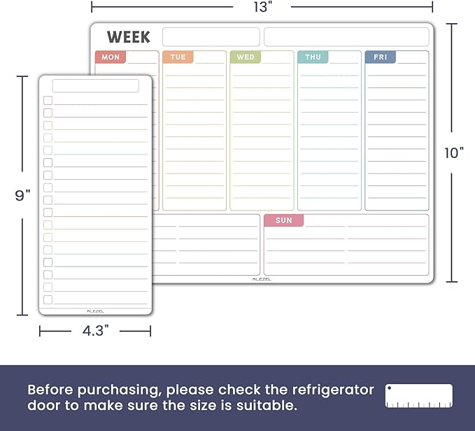 ALEZEL Magnetic Weekly Calendar Whiteboard for Fridge, Refrigerator Dry Erase Weekly White Board, Includes Magnetic Weekly Planner for Fridge with 2 List Boards, 4 Markers + Eraser