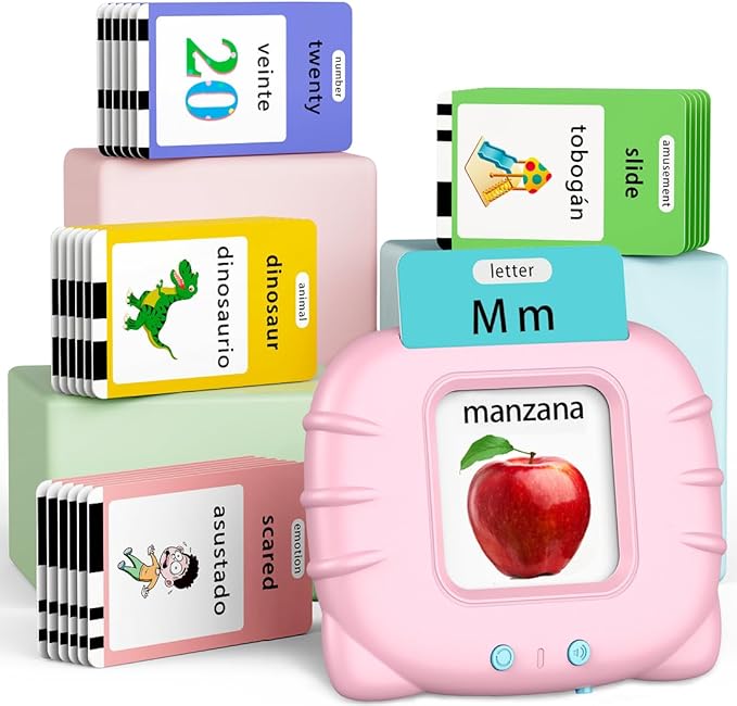 Eaever Bilingual Spanish English 520 Sight Words Talking-Flash-Cards, Valentine's Day Gift Birthday Present for 2 3 4 5 6 Year Old Girls, Preschool Learning Activities for Toddlers Age 2-6, Pink