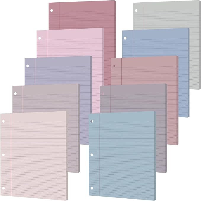 gisgfim 100 Sheets 3 Hole Punched Lined Refill Paper 8 x 10.5 Inch Loose Leaf Paper 3-Ring Binders College Ruled Notebooks Planner Inserts Thicken for Writing School Office Home Supplies(Taro)
