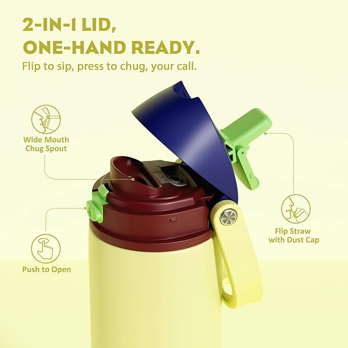 POWCAN 24 oz Insulated Stainless Steel Water Bottle: 2-in-1 Push-Button Spout & Quick-Flip Straw, Leakproof, Cold 24Hrs, Lockable, Fits Car Cup Holder, Ideal for Travel, Sports, Gift (Infinity Beam)