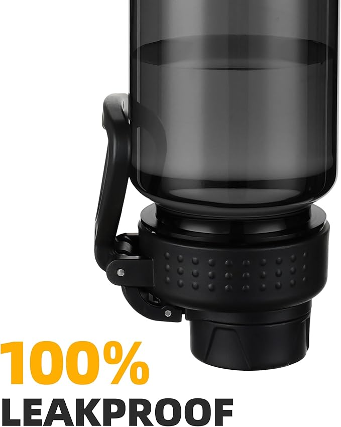OLDLEY 32 oz Water Bottle, Sports Tritan Water Bottle with Carry Handle and Spout Lid, Leakproof & BPA Free Large Water Bottles for Home,Travel, School, Outdoors, Gym,Black