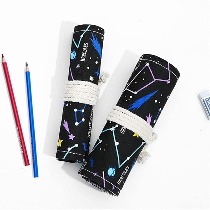 DIYOMR 24/36/72 Slots Pencil Wrap Pencil Rolls, Artist Colored Pencils Roll Up Bag Short Brushes Pouch Case Pencils Organizer for Drawing Coloring and Sketching (Constellation, 36slots)