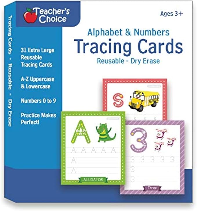 Alphabet & Number Tracing Cards, Reusable, Dry Erase, Upper & Lower Case, 31 Large Reusable, Repetitive Tracing Cards, Improve Writing Skills, Flash Cards