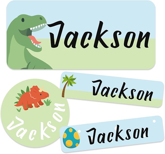 Daycare Name Labels for Kids, 360pcs Waterproof & Removable Name Stickers for Water Bottles, Lunch Boxes and School Daycare Name Tag (Dinosaur)