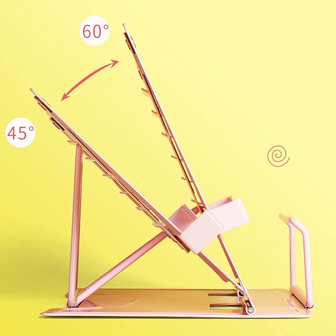 TOMYEUS Bookstand Desk Book Stand Metal Reading Reading Stand Book Holder for bed Adjustable Height Portable Sturdy for Recipe Textbook Document Portable Book Stand (Color : Pink)