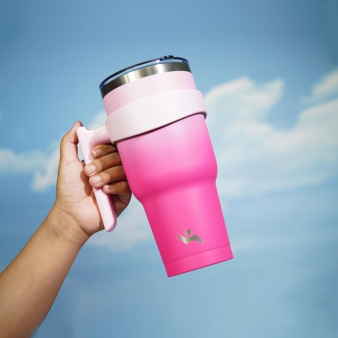 Konokyo 40 oz Tumbler with Handle and 2 Straw 2 Lid, Insulated Water Bottle Stainless Steel Vacuum Cup Reusable Travel Mug, Cherry