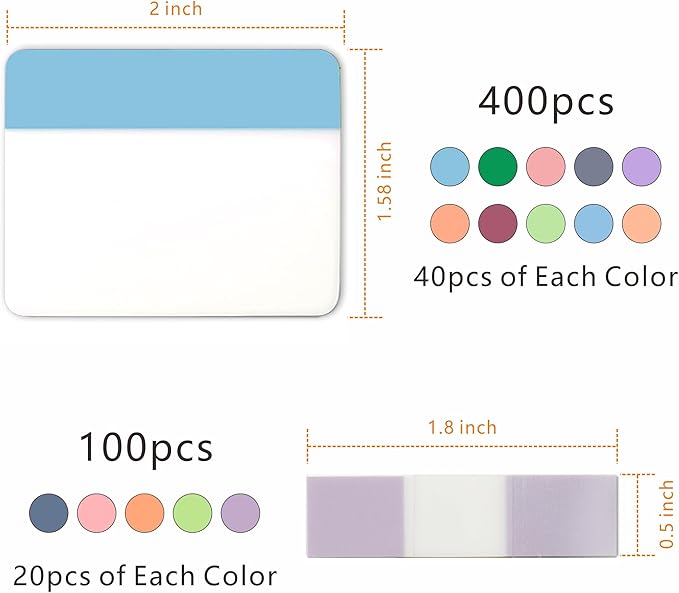 Sticky Index Tabs Book Page - 500Pcs 2 Inch Writable Colored Pages Markers,Repositionable File Tab Flags Labels Self Adhesive Reading Divider Sticker for Books, Binders, Notebook and Folders (Stylish)