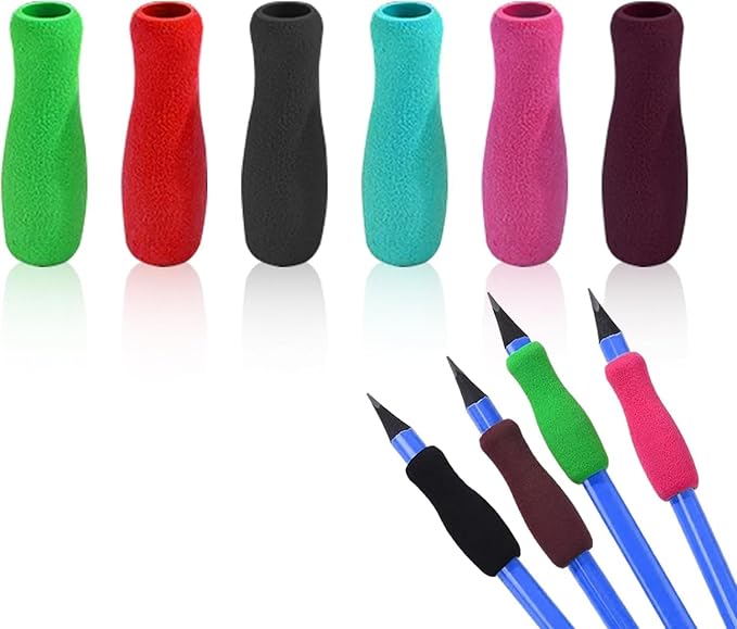 6Pcs Colorful Special Supplies Foam Pencil Grips Soft Foam for Adults, Open Slip Insert Pen Paint Brush Holder Ergonomic Right Left-Handed Use for Handwriting, Drawing, Counter Pens