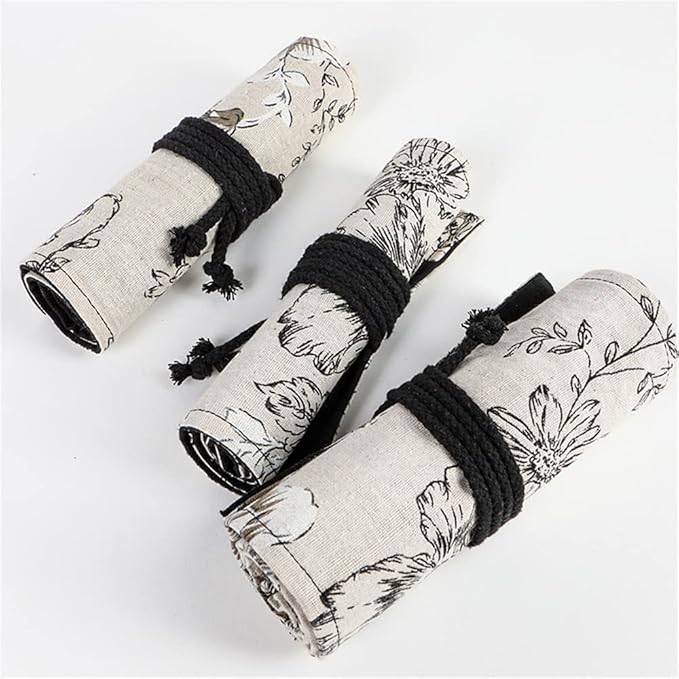 DIYOMR 24/36/72 Slots Pencil Wrap Pencil Rolls, Artist Colored Pencils Roll Up Bag Short Brushes Pouch Case Pencils Organizer for Drawing Coloring and Sketching (Peony Flower, 36slots)