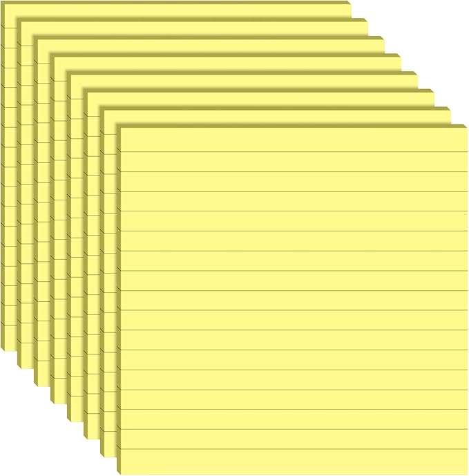 Qeeenar 8 Pads Big Sticky Notes 11 x 11 Inch Lined Jumbo Large Sticky Notes for Wall,Giant Strong Power Memo Square Post for Office, 25 Sheets/Pad (Yellow Color)