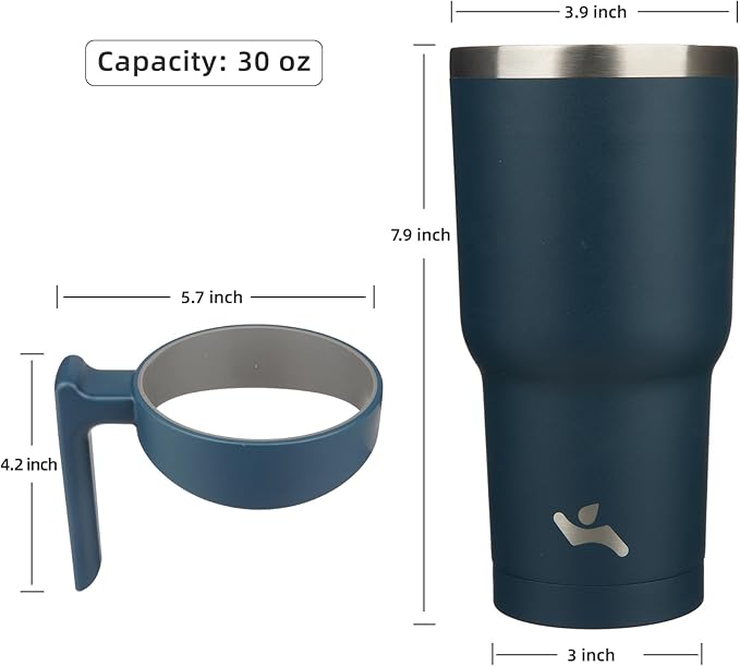 Konokyo 30 oz Tumbler with Handle and 2 Straw 2 Lid, Insulated Water Bottle Stainless Steel Vacuum Cup Reusable Travel Mug, Navy Blue