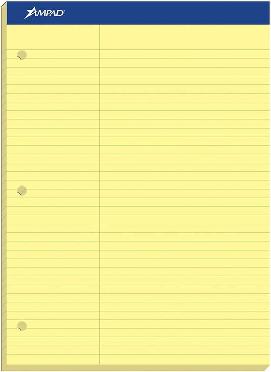 Ampad Double-Sheet Writing Pad, 8-1/2" x 11-3/4", Law Rule, Canary Paper, 3-Hole Punched, 100 Sheets (20-245)