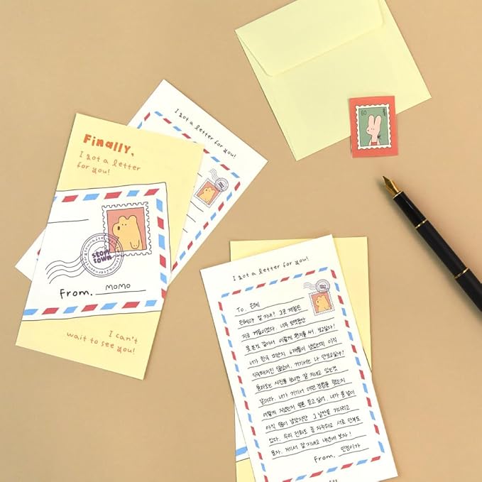Monolike Storytown Momo Mini Letter Paper and Envelopes Set - 8Type, 32 Letter Paper + 16 Envelopes