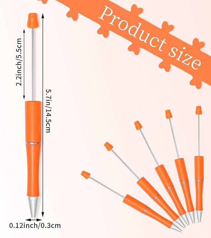jiebor 30Pcs Beadable Pens Plastic Bead Ballpoint DIY Cute Cool Pens Black Ink for Women Men Bridal Graduation Gift Office Supplies Orange