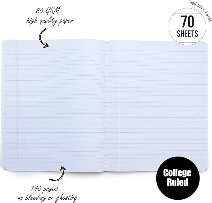 Jainzy Composition Notebooks, 3 Pack - 9.75 x 7.5 inches, College Ruled 140 Pages, Gold Foil Design
