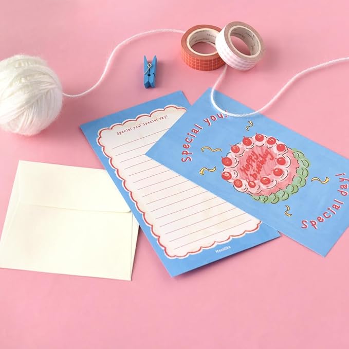 Monolike Unmatched Friends Happy Birthday Mini Letter Paper and Envelopes Set - 8Type, 32 Letter Paper + 16 Envelopes