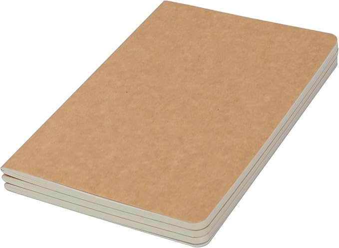 TWONE 3 Pack Travel Journal Notebook for Travelers or School - Kraft Brown Soft Cover - 5.5” x 8.25” - 96 Ruled Pages/48 Sheets
