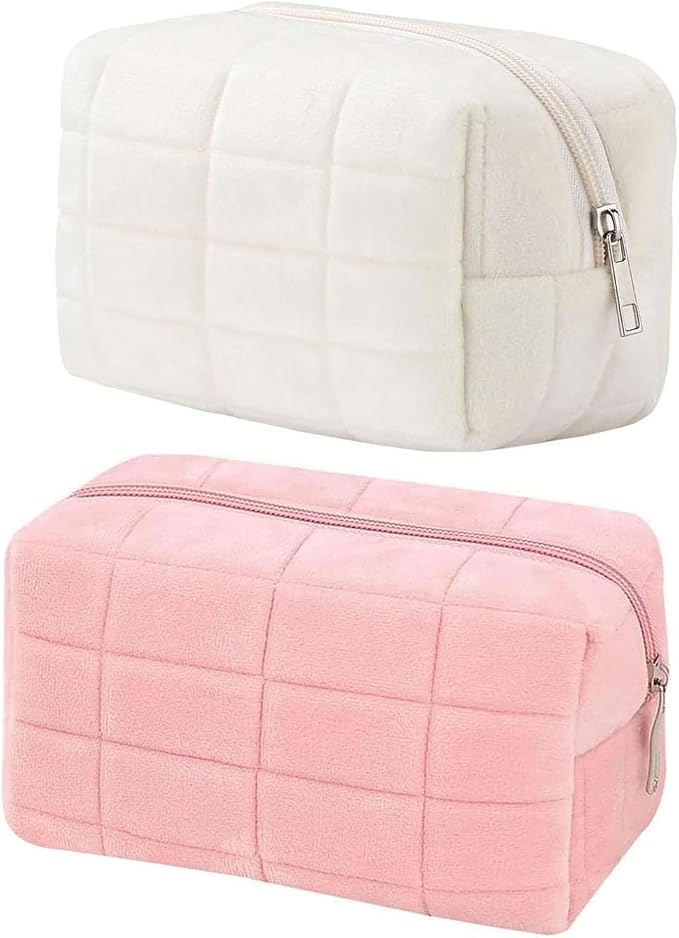 2PCS Makeup Cosmetic Bag Small Checkered Pouch Make Up Purse Bag Y2k Accessories