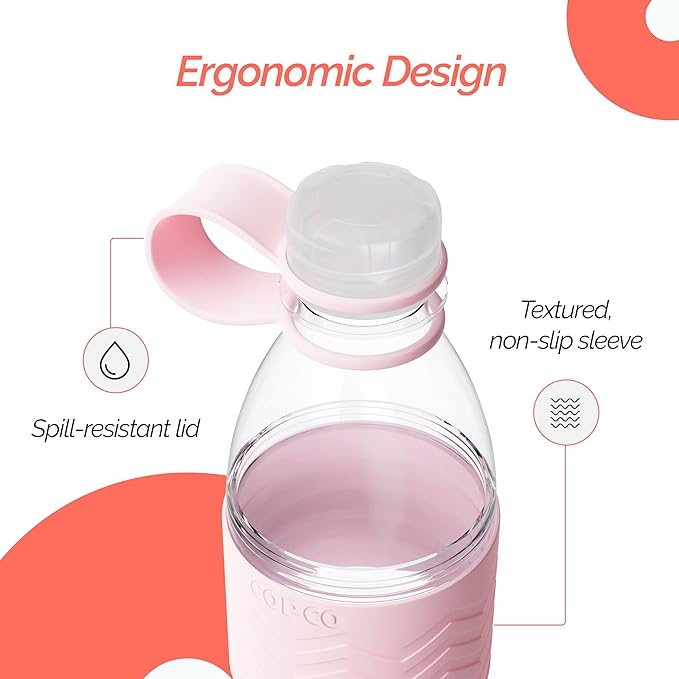 Copco Hydra 20 oz Water Bottle with Carrying Loop – Leak Proof, BPA Free Tritan, Dishwasher Safe, Twist-Open Body, Non-Slip Silicone Grip, Perfect for Gym, Travel & Daily Use (Pink)