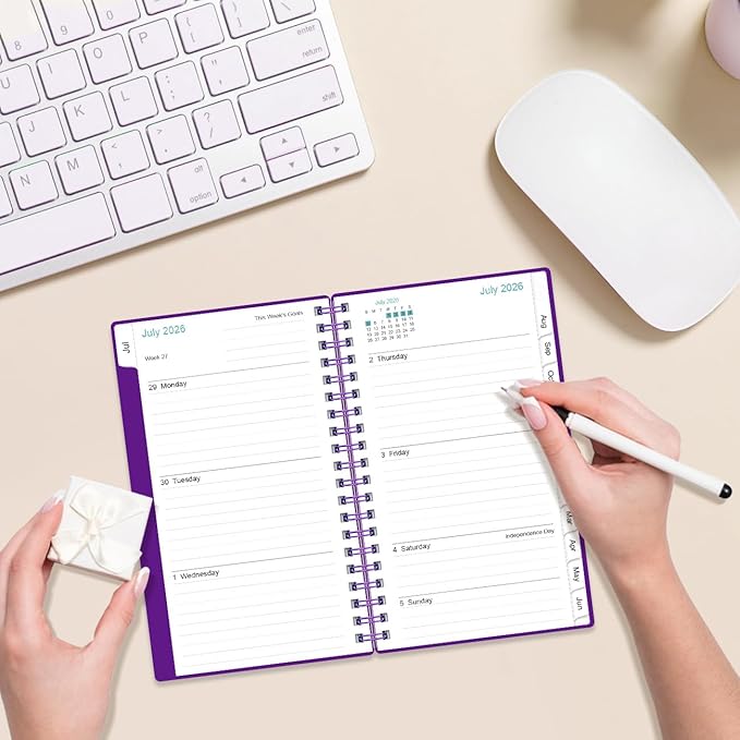 2026-2027 Pocket Planner/Calendar - 2026-2027 Planner from July 2026 - June 2027, Planner 26-27 with 12 Tabs, Twin-Wire Binding, Inner Pocket, 3.75" x 6.75, Purple