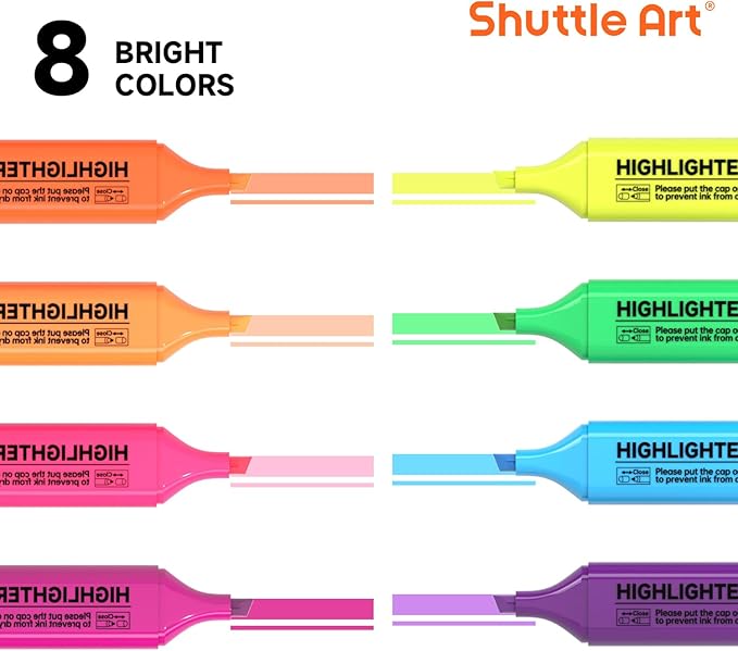 Shuttle Art 8 Assorted Colors Highlighters, Chisel Tip Dry-Quickly Non-Toxic Highlighter Markers for Adults Teachers Students Highlighting on Home School Office