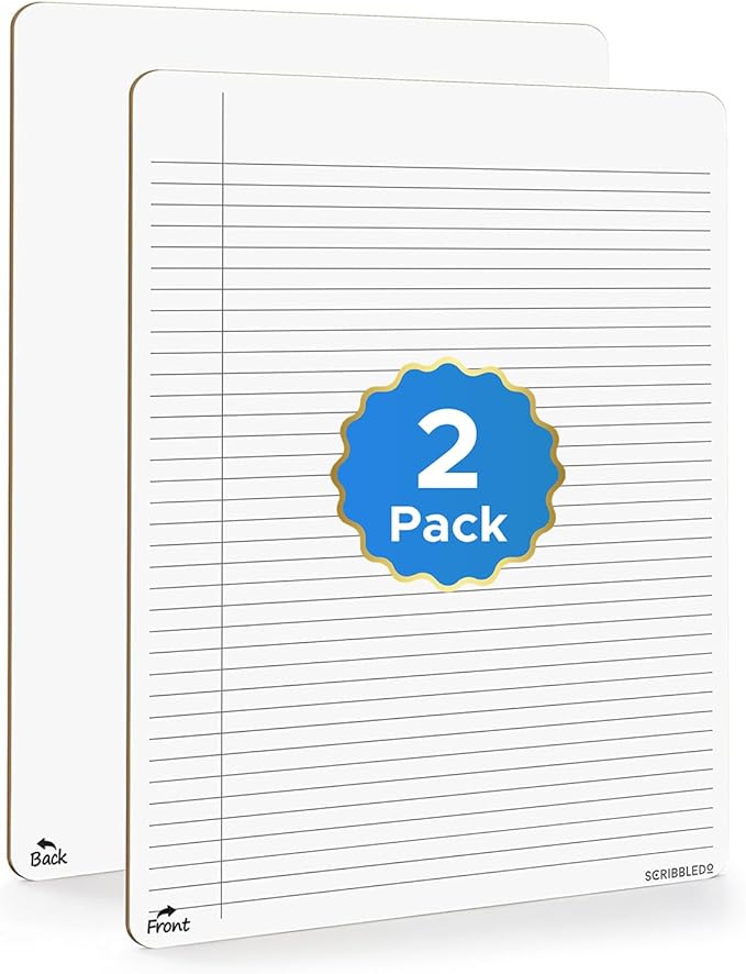 Scribbledo 2 Pack Dry Erase Notebook College Ruled Lined Board 9"x12" Reusable Lined Erasable Ruled Writing Note Pad Lapboard, Blank Whiteboard on Reverse