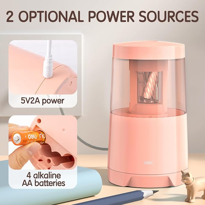 Deli Electric Pencil Sharpener, Automatic Pencil Sharpeners, Pink
